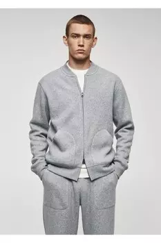 Толстовка-бомбер из смесовой шерсти Mango, серый
