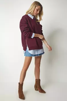 Толстовка - Бордовый - Классический крой Happiness stanbul, бордовый