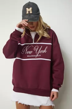 Толстовка - Бордовый - Классический крой Happiness stanbul, бордовый