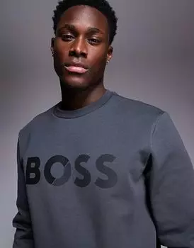 Толстовка BOSS Green Salbo с логотипом на ленте, прямого кроя, темно-серого цвета (часть комплекта)