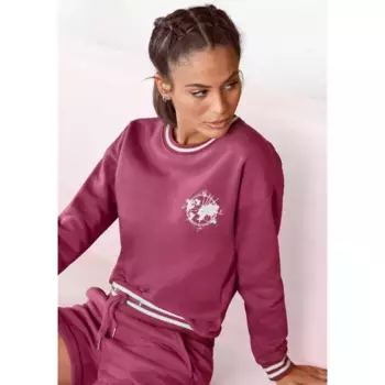 Толстовка Buffalo с контрастными ребристыми манжетами и принтом, костюм для отдыха, малиновый