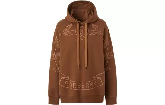Толстовка Burberry с капюшоном и вышитым гербом, коричневый