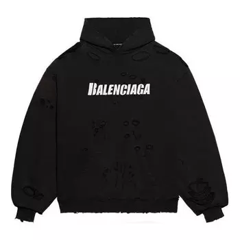 Толстовка caps destroyed hoodie 'black white' Balenciaga, черный