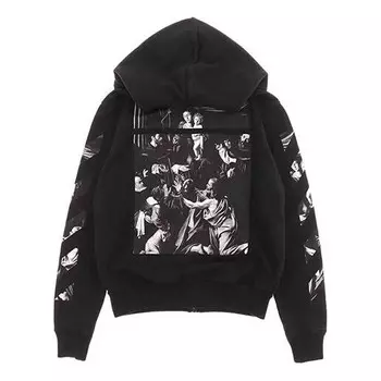 Толстовка caravaggio square slim zip hoodie 'black/multicolor' Off-White, черный