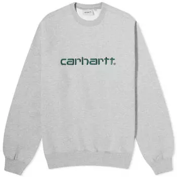 Толстовка Carhartt Wip Logo Crew Sweat, цвет Grey Heather & Chervil