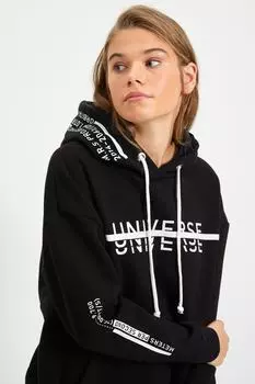 Толстовка - Черный - Oversize Trendyol, черный