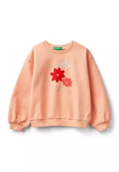 Толстовка CHIUSA CON MANICA SCESA AMPIA RICAMO CON APPLICAZIONE IN SU FONDO COLLO E POLSI VOLUME LEGGERMENTE OVER United Colors of Benetton, розовый