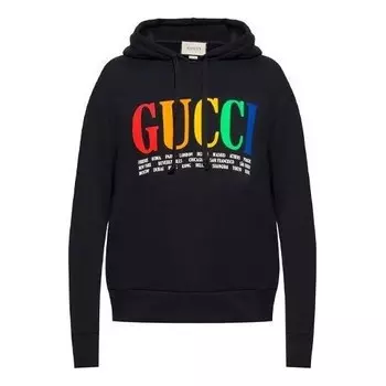 Толстовка city rainbow logo hooded sweatshirt 'black' Gucci, черный