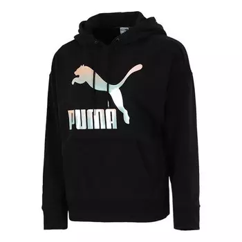 Толстовка classics logo hoodie 'black white' Puma, черный