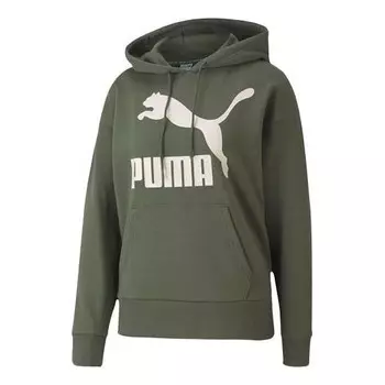 Толстовка classics logo hoodie 'olive green white' Puma, зеленый