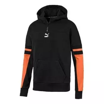 Толстовка colorblocked half zip hoodie 'black orange white' Puma, черный