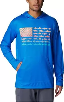 Толстовка Columbia Terminal Tackle PFGFish Flag Hoodie, цвет Hyper Blue/Orange Glow Fish Flag