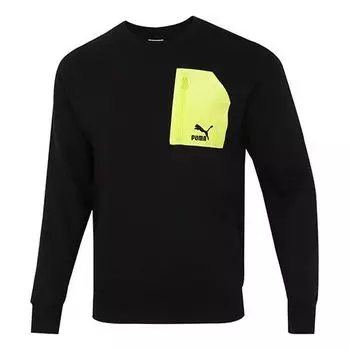 Толстовка contrasting colors zipper pocket sports round neck pullover black Puma, черный