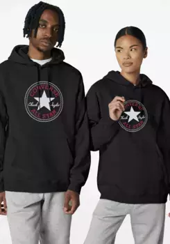 Толстовка Converse с капюшоном "CONVERSE GO-TO CHUCK TAYLOR PATCH BRUSHED BACK FLEECE HOODIE", унисекс, черный