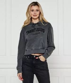 Толстовка Cropped Fit Tommy Jeans с логотипом и капюшоном, черный