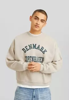 Толстовка CROPPED VARSITY Bershka, цвет beige