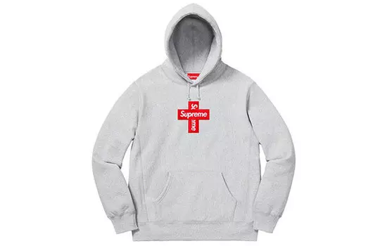 Толстовка cross box logo hooded sweatshirt 'grey red' Supreme, серый