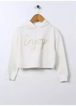 Толстовка цвета экрю для девочек со стандартным узором и капюшоном Limon, экрю