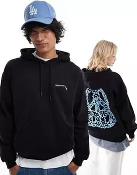 Толстовка Damien свободного кроя из плотной ткани с начесом и принтом DD Peace на спине черного цвета Dr Denim