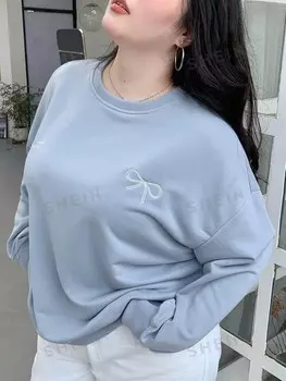 Толстовка Dazy Plus, круглый вырез, длинные рукава, удобная в носке, вышитый бантик Dazy, синий