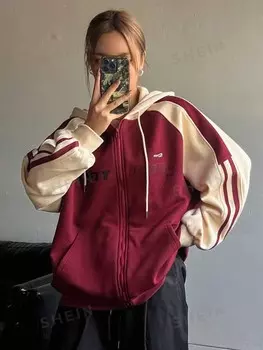 Толстовка Dazy Star, рисунок, буквы, рукава реглан, застежка-молния, кулиска Dazy, белый/бордовый