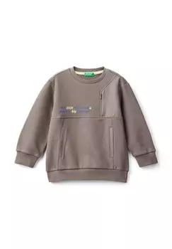 Толстовка DETAILING ON SHOULDER LEFT-SIDE FRONT AND POCKET United Colors of Benetton, серый