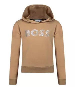 Толстовка детская Boss Kidswear из вискозы с логотипом бренда, коричневый