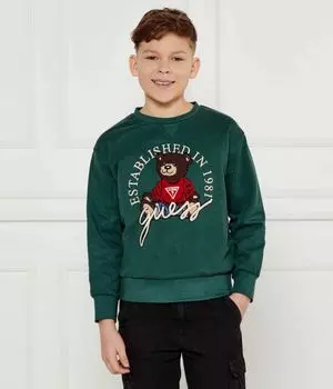 Толстовка детская Guess с вышивкой медведя, зеленый