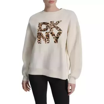 Толстовка DKNY Stacked Animal Print Flocking Logo Long Line, бежевый