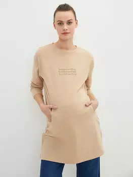 Толстовка для беременных с круглым вырезом и принтом, туника с длинными рукавами LCWAIKIKI Maternity, темно-бежевый