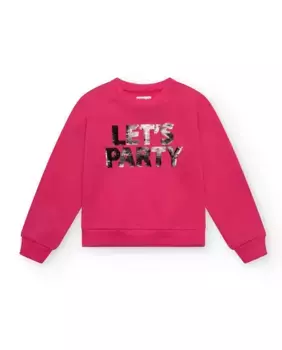 Толстовка для девочки цвета фуксии с надписью из пайеток Tuc tuc