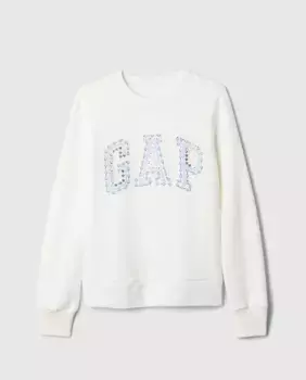 Толстовка для девочки с длинными рукавами, круглым вырезом и логотипом Gap спереди, белый