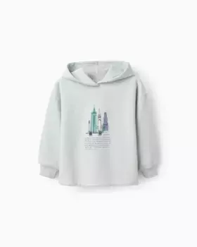 Толстовка для девочки с капюшоном и рисунком спереди Zippy, цвет Verde Agua