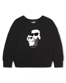 Толстовка для девочки с круглым вырезом и рисунком спереди Karl Lagerfeld Kids, черный