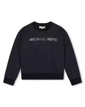 Толстовка для девочки с круглым вырезом и логотипом из стразов Michael Kors, темно-синий