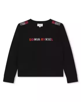 Толстовка для девочки с круглым вырезом и логотипом из стразов Sonia Rykiel, черный
