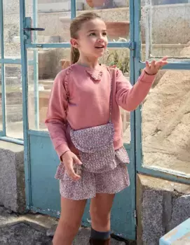 Толстовка для девочки с круглым вырезом и мини-рюшами Gocco, коралловый