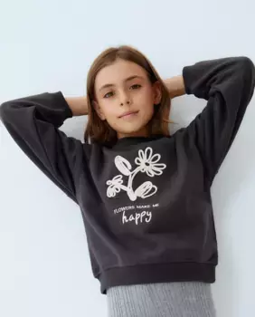 Толстовка для девочки с круглым вырезом и технической позиционной кулиской Kids El Corte Ingls, черный