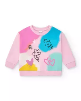 Толстовка для девочки с круглым вырезом и принтом спереди Tuc tuc, цвет Rosa