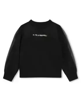 Толстовка для девочки с логотипом спереди и рукавами из органзы Karl Lagerfeld Kids, черный