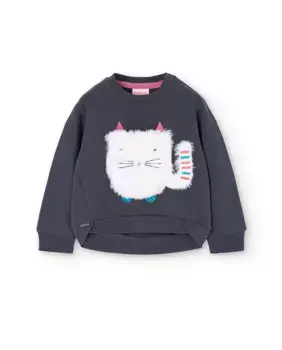 Толстовка для девочки с принтом спереди и воротником-кнопкой Boboli, темно-серый