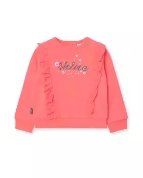 Толстовка для девочки с рюшами и надписью спереди Boboli, коралловый