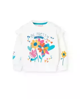 Толстовка для девочки с рюшами и принтом в виде цветов и сердечек Boboli, белый