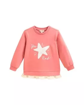 Толстовка для девочки с рюшами и вышивкой спереди Dadati, коралл