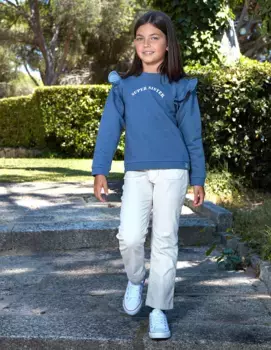 Толстовка для девочки с рюшами на проймах и надписью спереди Gocco, синий