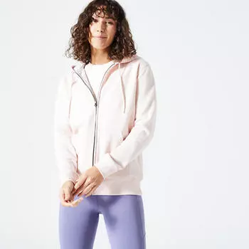 Толстовка для фитнеса 500 Essential Женская розовая кварцевая молния DOMYOS, цвет rosa