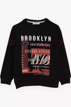 Толстовка для мальчика черная с текстовым принтом (7–12 лет) Breeze