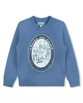 Толстовка для мальчика из 100% хлопка с рисунком спереди Kenzo Kids, цвет Azul ndigo