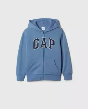 Толстовка для мальчика на молнии, капюшоне и логотипе бренда Gap, синий