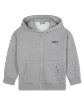 Толстовка для мальчика на молнии с капюшоном и логотипом на спине Kenzo Kids, светло-серый